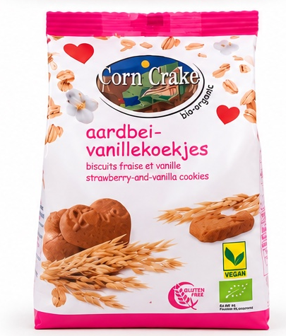 Biologische glutenvrije koekjes met aardbei en vanille 150 gram
